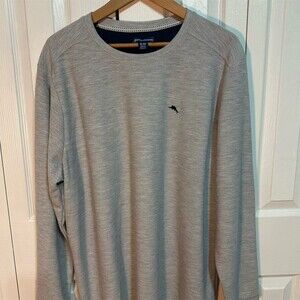 Tommy Bahama Shirt Mens XL Gray Waffle Knit Long Sleeve Crewneck Logo
